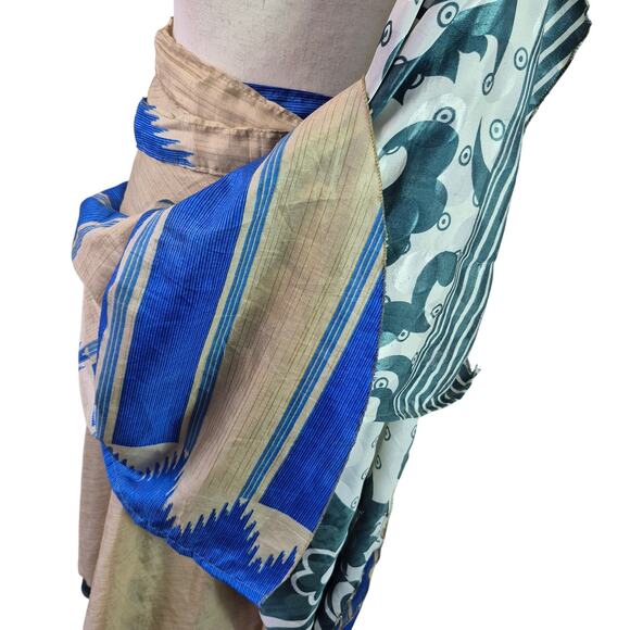 Darn Good Yarn Sari Silk Blue Gold Green Reversible Wrap Around Long Skirt 4 12 - Picture 4 of 4